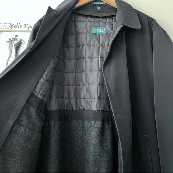 Men’s Lauren Ralph Lauren Black Classic Trench Coat With Zip Out Lining Size L